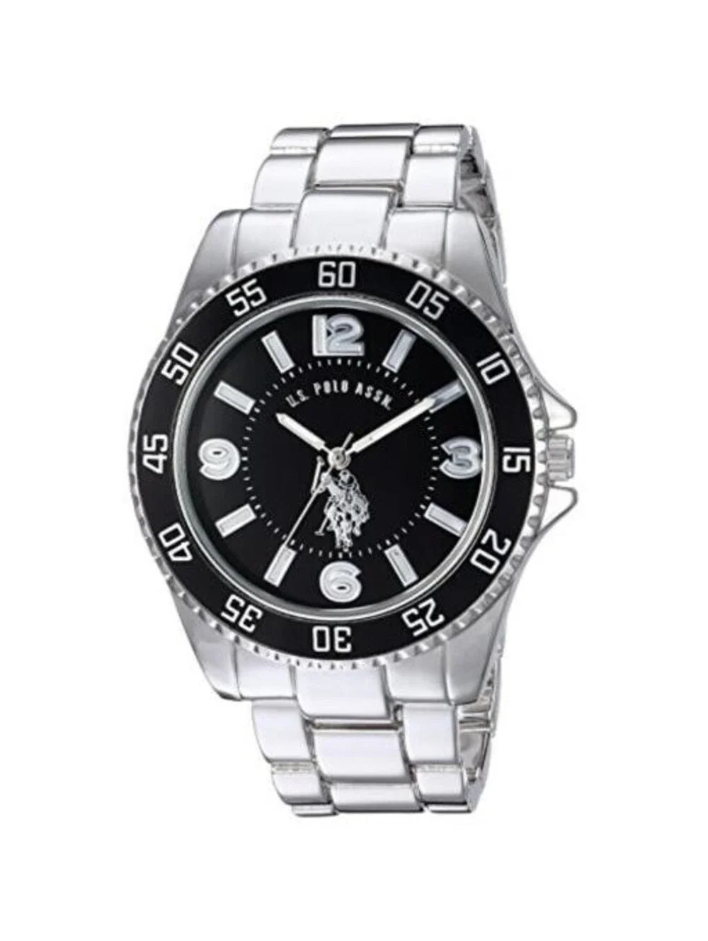 US Polo Assn Mens Silver-Tone Watch Black Dial Automatic Quartz